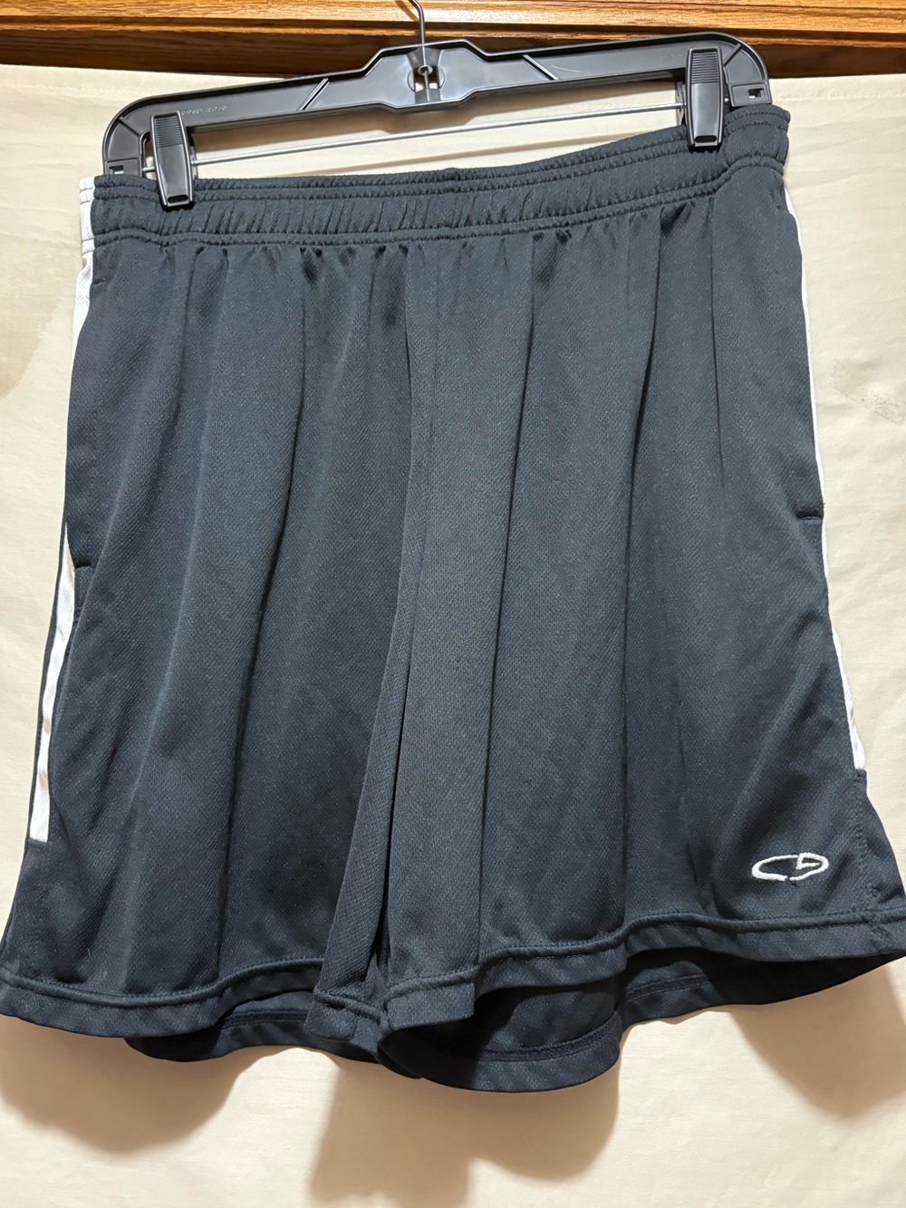 Champion Size L Black Athletic Shorts with White Side Panels